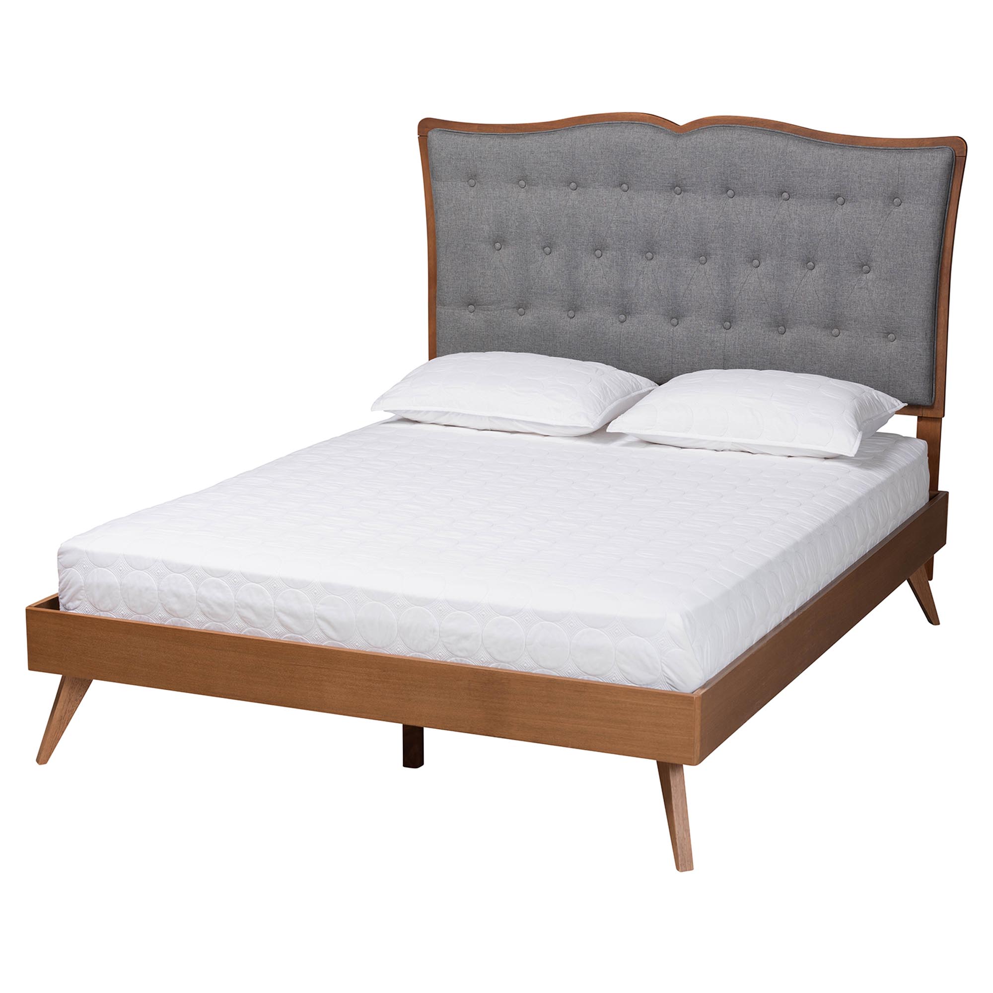Baxton Studio Hawthorn Classic and Traditional Grey Fabric and Walnut Brown Finished Wood King Size Platform Bed